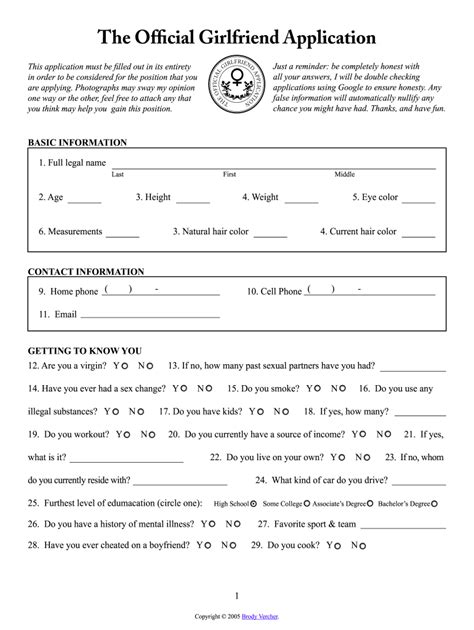 gf applications|Fillable Form Girlfriend Application